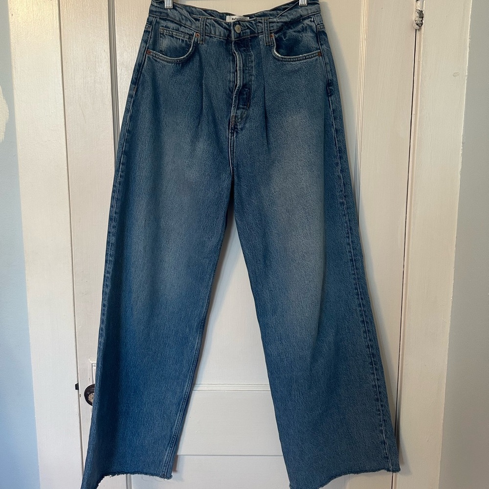 Reformation Pleated Reworked High Rise Wide Leg Jeans - Size 30